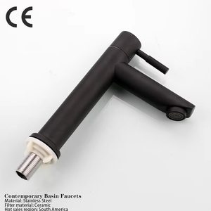 <span class=keywords><strong>Robinet</strong></span> de lavabo moderne à poignée unique en acier inoxydable SUS304 noir, à montage sur plan, avec fonction de mesure, trou unique, garantie de 3 ans - Product Image 1