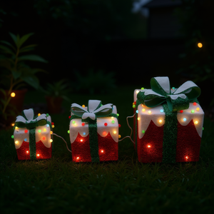 Luces de bolas de algodón coloridas con efecto iceberg para decoración de jardín al aire libre, diseño rectangular rojo y verde, Tableto, 3 uds. - Product Image 2