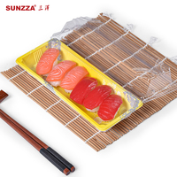 Sunzza paquete al por mayor sushi sacar embalaje contenedor amarillo desechable caja de salmón de plástico con tapa antivaho