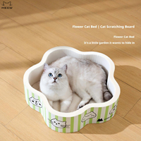 Lit grattoir pour chat en forme de patte de fleur, 100 % pâte de bois, certifié FDA, nid pour chat en carton ondulé haute densité pour chats d'intérieur