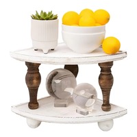 Organisateur empilable rustique, support de comptoir d'angle style ferme, plateau en bois blanc délavé