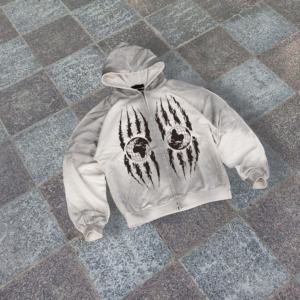 Sweat à capuche oversize en coton 100% avec logo imprimé en sérigraphie personnalisée, finition délavée à l'acide pour homme, automne - Product Image 1