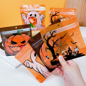 Dimensione personalizzabile arancione di Halloween fondo quadrato trucco trattare LDPE sacchetto di plastica con coulisse sigillatura personalizzato stampato riciclabile - Product Image 4