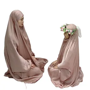 Set 2 potong lembut kualitas tinggi baru gaun Hijab doa wanita Abaya Dubai Muslim Khimar Jilbab Overhead Abaya untuk ibu dan anak-anak
