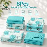 Ensemble de draps de lit king size personnalisés OEM/ODM, 8 pièces, motifs floraux imprimés, en microfibre, avec rideaux assortis