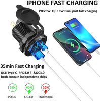12V/24V aluminio Dual USB Outlet PD3.0 y QC3.0 Enchufe de carga rápida con voltímetro LED e interruptor