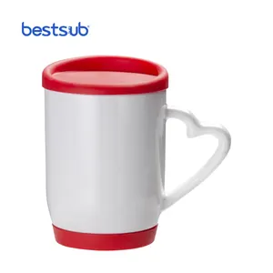 BestSub热升华12盎司定制个性化加热咖啡陶瓷杯，带硅胶盖和底座红色B5XH-R