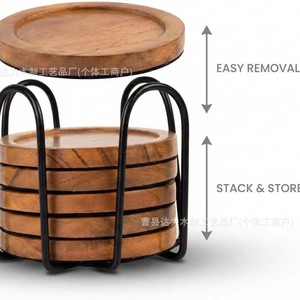 Solid Wood Coaster Round Durable Home Desktop <b>Teacup</b> Base Modern Minimalist Living Room Bedroom Dining Room - Product Image 3