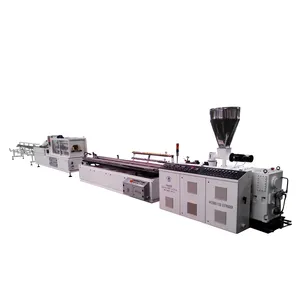 Servo control transverse cutting making UPVC PVC WPC wide sizes plastic profile production line with automatic stacking device