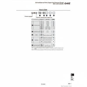 Medidor de presión sin aceite SMC Pneumatics, piezas externas, servicio de cumplimiento manual sin cobre, piezas externas, G46E-2-01 - Product Image 1