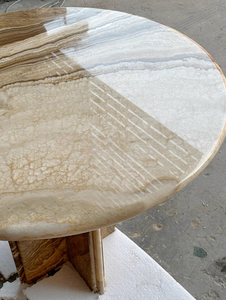 Mesa auxiliar redonda de ónix para sala de estar de piedra natural, juego de mesas laterales circulares de mármol, mesas centrales con pedestal superior único de mármol - Product Image 3