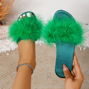 2025 Summer New Korean Style Low-Heeled Sandals Fashionable Internet Celebrity Flat Furry for <strong>Slippers</strong> <strong>with</strong> <strong>Feather</strong> Slip-Ons - Product Image 6