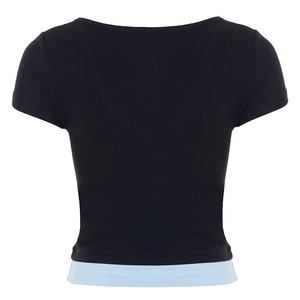 Women's Vintage Contrast Color Block Crewneck T-Shirt-Breathable Knitted Floral Print Work Casual <b>Top</b> - Product Image 6