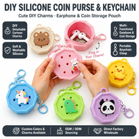 Porte-monnaie en silicone motif polygonal de dessin animé pour enfants, sac à trous DIY, pendentif porte-clés mignon, mini pochette de rangement portable, personnalisable OEM, vente en gros