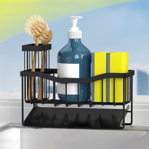 SANIPRO Organizzatore per Lavello, <span class=keywords><strong>Porta</strong></span> Spugne e Stracci, Supporto per Detersivo, Nero in Acciaio Inox, Scolapiatti da <span class=keywords><strong>Cucina</strong></span> - Product Image 3