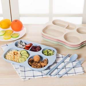 Plateau à dîner en <span class=keywords><strong>plastique</strong></span> écologique, assiette rectangulaire moderne avec fourchette, cuillère et baguettes, pour enfants et adultes. - Product Image 3