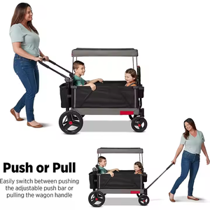 Carro de <span class=keywords><strong>cochecito</strong></span> con arnés de seguridad de 5 puntos para niños de 1 año en adelante, carro de empuje y tracción con dosel - Product Image 6