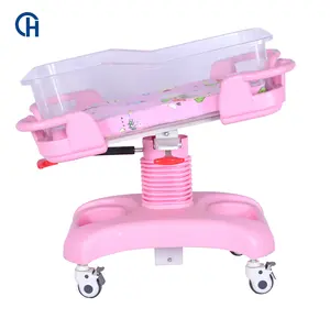 ABS Hospital Beds Cart With Gas Spring Adjustment For Newborn Infant Adjustable Baby Cart Trolley