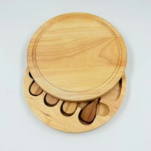 Solid Wood Round <b>Cheese</b> Board With <b>Knife</b> <b>Set</b> Rotatable For <b>Cheese</b> And Fruit Cutting - Product Image 1