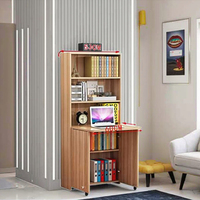 Table pliante Combohome, bureau, bibliothèque, bureau d'étudiant, bureau simple, étagère intégrée, table pliante