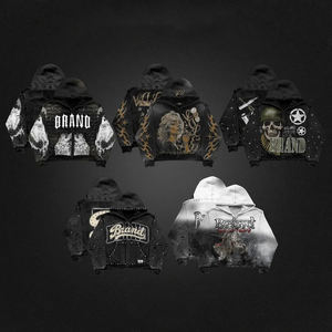 เสื้อฮู้ดดี้โอเวอร์ไซส์ผ้าฝ้าย 100% สไตล์สตรีทแวร์ ลวดลายปักแบบดิสเทรส ล้างสีแบบแอซิดวอช ซิปหน้า ปักโลโก้ตามสั่ง สำหรับฤดูใบไม้ร่วง ใส่ได้ทั้งชายและหญิง - Product Image 4