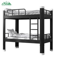 Lit superposé pliant en métal noir durable Wayon avec barrières de sécurité pour dortoir, appartement et auberge
