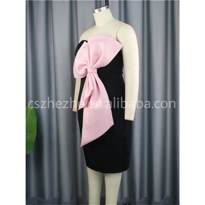 ZHEZHE 2023 Chic Mini vestido ajustado con lazo rosa señoras elegancia Sexy tubo Top vestido de fiesta - Product Image 2