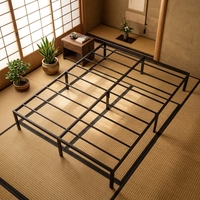 Cadre de lit flottant en métal en forme de H, compressé et démontable, avec sommiers à lattes en maille, style Japandi, tailles Queen et King, mobilier de chambre, vente en gros