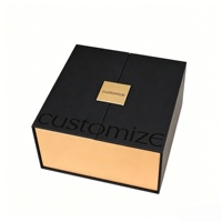 Caja de Cartón Rígido de Lujo con Logotipo Personalizado, Color Negro Mate, Doble Puerta, con Placa Metálica Dorada y Logotipo con UV Localizado, para Regalos de Lujo