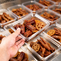 Conteneur en plastique PET haute transparence empilable pour fruits, noix, raisins secs, présentation en épicerie et emballage à emporter