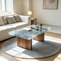 Table basse rectangulaire moderne en résine époxy avec design rivière, ensemble de meubles pour salon