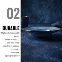 Assiettes à soupe et à pâtes en céramique, vente en gros directe d'usine, assiettes rondes en porcelaine nordique bleues pour hôtels et restaurants