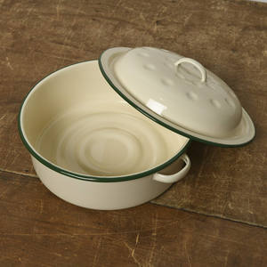 Casserole ronde <span class=keywords><strong>en</strong></span> émail de 29 cm de couleur blanche pour la cuisine, avec logo personnalisé imprimé, pour la cuisson au four, avec bordure noire - Product Image 6