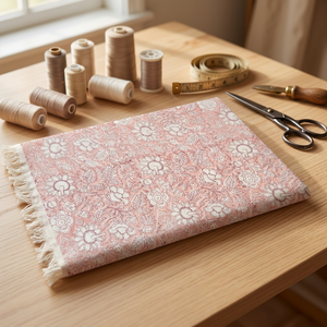 Tissu en coton 100% rose pâle uni, tricoté, motif floral Jaipur, pour la confection de robes pour femmes et filles - Product Image 1