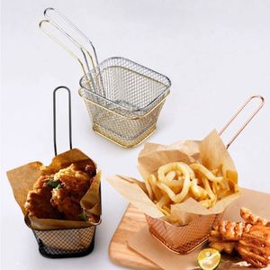 <b>Mini</b> Silver Square Mesh Food Basket French Fries Basket Restaurant Fried Chicken Snack Chips Iron Metal Colander Tool - Product Image 3