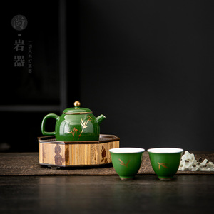 Dehua Ceramic Teapot Emerald Green Hand Painted Bamboo Kung Fu <b>Tea</b> Set With Filter Single Pot Gift - Product Image 3