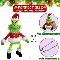 Monstre vert de Noël en peluche 55 cm, jouet en peluche Père Noël avec guirlande lumineuse LED, poseable, décoration de Noël intérieure et extérieure