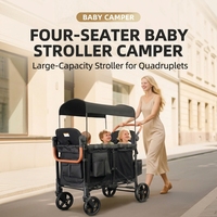Chariot de camping pour enfants à quatre places avec auvent amovible, chariot de voyage pliable et portable pour enfants