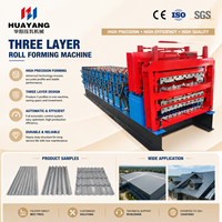 Machine de formage de tôles de toiture à 3 couches, machine de fabrication de panneaux trapézoïdaux ondulés en tuiles émaillées, ligne de production entièrement automatique avec contrôle PLC