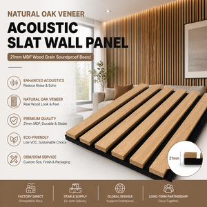 Panneau mural acoustique en placage de chêne naturel, 21 mm, <span class=keywords><strong>MDF</strong></span>, grain de bois, insonorisant, pour la décoration du salon - Product Image 1