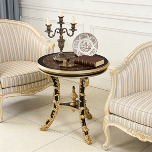 Tavolino Laterale in Stile Francese Mid-Century, Design di Lusso per Salotto, <span class=keywords><strong>Tavolo</strong></span> Angolare in Legno Massello Nero e Oro - Product Image 1