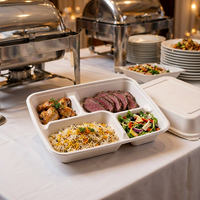 Barquette alimentaire moulée en pulpe de bagasse à 4 compartiments, 1500 ml, avec couvercle, pour plats à emporter, banquets, traiteur, buffet et événements