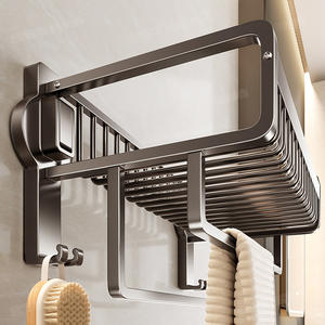 Estante de toallas con ventosa Blue Vine de 40, 50, 60, 70 cm, organizador de almacenamiento de malla montado en la pared color bronce, estante para baño - Product Image 4