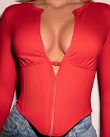 Body gainant personnalisé pour femme à manches longues, fermeture éclair avant, laçage arrière, style corset