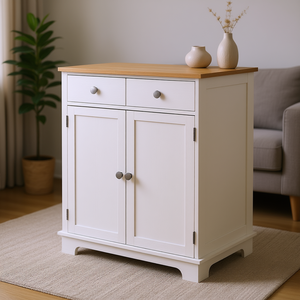 Mobile da Soggiorno con 2 Cassetti, Piano in Legno Massello, Ripiano Regolabile, Stile Rustico Moderno - Product Image 2