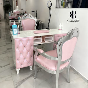 Table de manucure en cuir violet de haute qualité avec ventilateur, couleur et taille personnalisables, table à ongles sur mesure avec personnalisation d'usine - Product Image 1