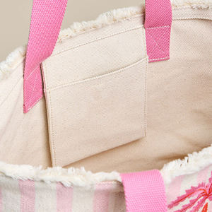 Bolsa de Lona a Rayas con Bordado de Palmera, Gran Capacidad, con Flecos, para la Playa o <span class=keywords><strong>Vacaciones</strong></span> - Product Image 6