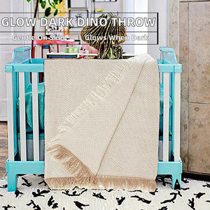 <b>Glow</b> <b>in</b> <b>the</b> <b>Dark</b> Dinosaur Blanket Jacquard Knitted 100% Cotton Skin-Friendly Four Seasons Decorative <b>Bedding</b> for Dinosaur Toys - Product Image 2
