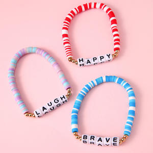 3 pièces de lettres carrées en argile souple faites à la main avec des perles, accessoires de plage bohèmes pour enfants, cadeau initial empilable - Product Image 2