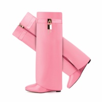 Bottes de requin de concepteur de talons hauts de marque célèbre avec la serrure replier les bottes hautes de genou de Wedge de femmes douces solides d'unité centrale